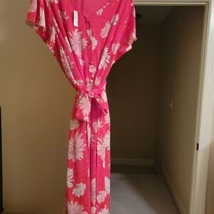 BNWT Gorgeous Talbots Button Frint Belted Tress In Pinks And Ivory